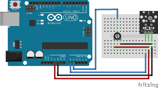 Shock sensor with sensitivity control with Arduino diagram