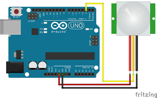 Passive Infrared Sensor Module with Arduino Diagram