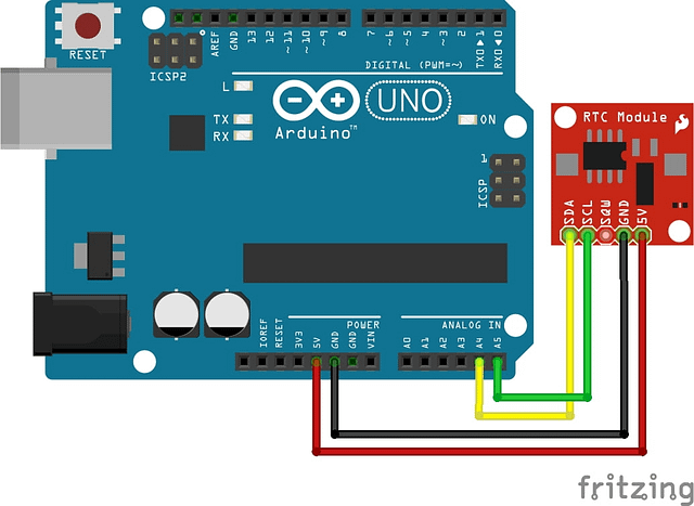 Real Time Clock Module with Arduino Diagram