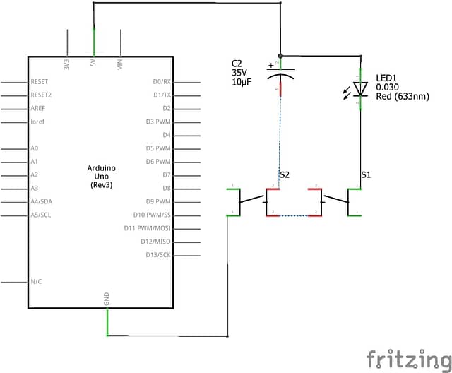 Charge and Discharge Capacitor Arduino Diagram Schematic